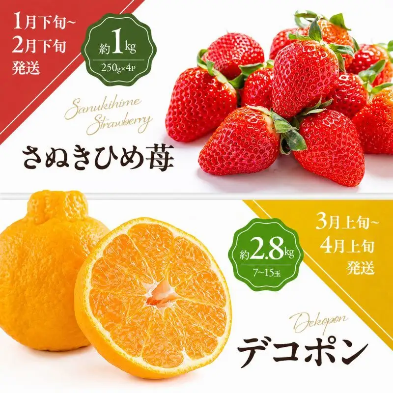 「生活応援企画！」讃岐のフルーツ6回定期便【C】【さぬきひめ苺】【デコポン】【桃】【シャインマスカット】【香緑キウイ】【小原紅(さぬき紅みかん)】