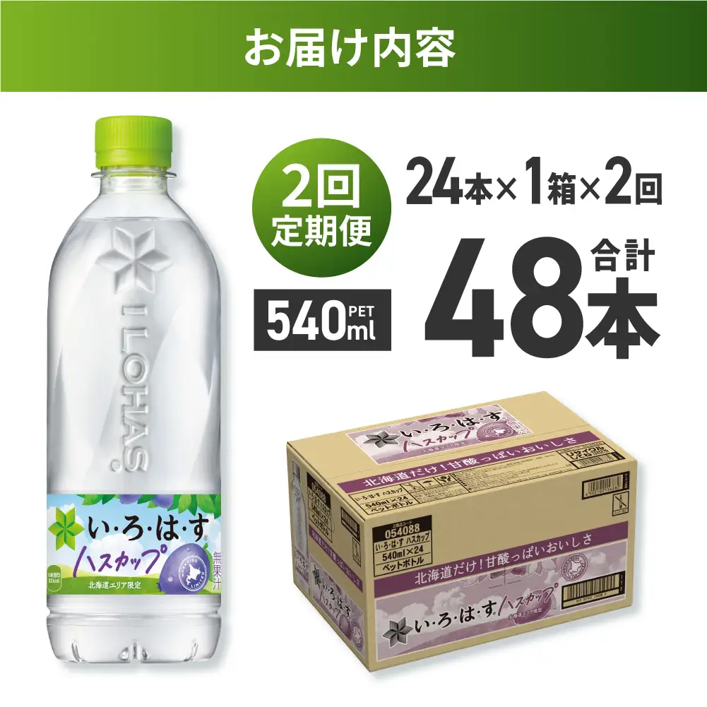 【２ヶ月定期便】い・ろ・は・す ハスカップ　540mlPET×24本｜コカ・コーラ 飲料 ドリンク 飲み物 水 北海道 札幌市