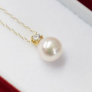 S101-438_あこや真珠 天草 ネックレス ダイヤモンド ペンダント 8mm - 8.5mm ホワイトピンク 0.1ct 0.09ct