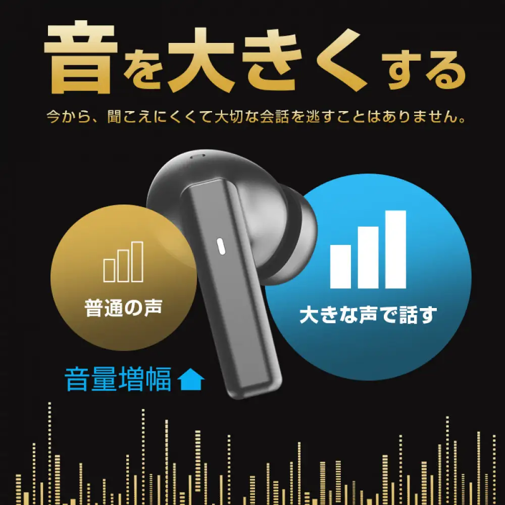 ワイヤレスイヤホン型集音器 ＜ブラック＞音を大きくする 5段階音量 音声拡聴器 Bluetooth 5.4 カナル型 遅延ゼロ TWSワイヤレスヘッドセット 2025年 新発売 ANC+ENC ノイズキャンセリング クリア通話 ハンズフリー通話 USB充電 90日安心保証付き 【PL保険加入済み製品・安心】