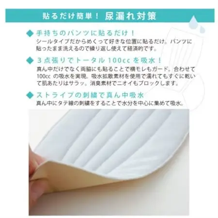 ピタガード 100 尿漏れパッド 男性用 横漏れ用パッド付き 吸水シート ブラック【1683181】