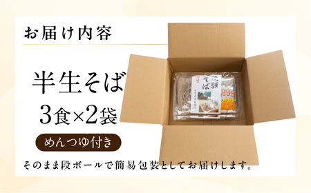 (12/10 入金分まで) 年末発送【2026年12月21日～27日発送】【訳あり】簡易包装 半生そば 3食×2パック めんつゆ付き 6食セット【丸中製麺所】【29-8nt】