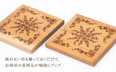 デザインカッティングボード＆コースター2個 ゴシック柄 ヤマザクラ 瑞浪市 / YADOSHIBI まな板 木製 天然木 カッティングボード コースター おしゃれ[AZDI003]