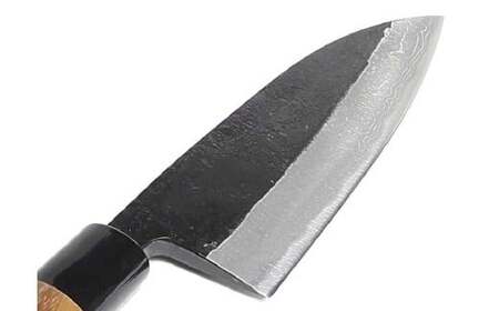 【土佐打刃物】 出刃包丁 黒打ち仕上げ ダマスカス 両刃 刃長15cm 土佐打ち刃物 極上品 和包丁 捌き包丁 黒打ち包丁 