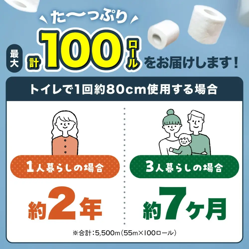 トイレットペーパー シングル 60/100ロール 水玉 55ｍ×60/100個 個包装 | ふるさと納税 無香料 まとめ買い 大容量 日用品 生活必需品 トイレ用品 消耗品 備蓄 防災 人気 おすすめ ランキング 送料無料 福岡市