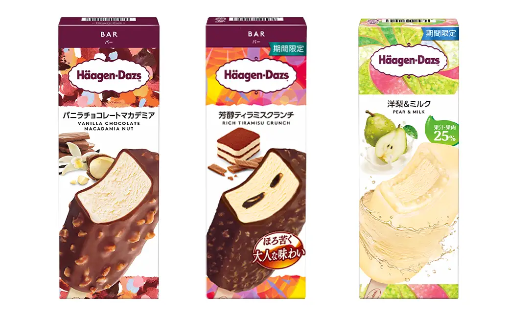 ラインナップ刷新につき在庫限り!ハーゲンダッツバー 12本セット（バニラチョコレートマカデミア×4本、芳醇ティラミスクランチ×4本、洋梨&ミルク×4本）【えひめの町（超）推し！（松前町）】(715-3)