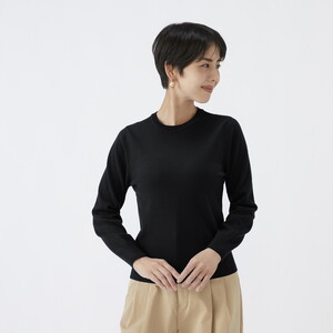 日本製 カシミヤ100% レディース クルーネック ブラック 2Lサイズ