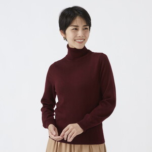 日本製 カシミヤ100% レディース タートルネック ワイン 2Lサイズ
