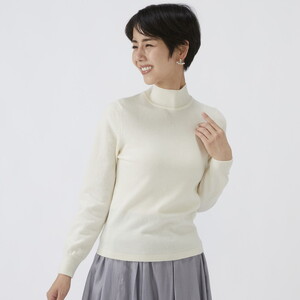 日本製 カシミヤ100% レディース ハイネックセーター オフホワイト 2Lサイズ