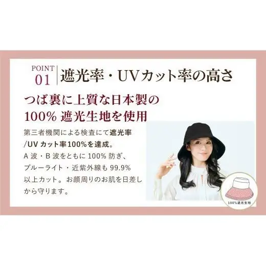 ロサブラン [ブラック] サステナブルウールライククロスリボンハット つば10cm  完全遮光