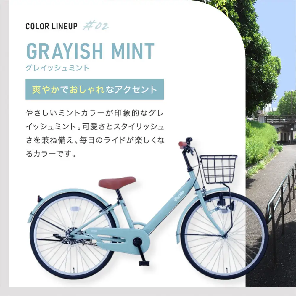 完成品でお届け!ジュニア向け 子供 自転車 ANGアンジー・ジュニア ｜京都 中川商会 自転車 人気 ANG22/ANG24/ANG26＜グレイッシュミント（GM）×24インチ＞