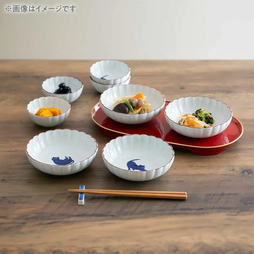 【波佐見焼】呉須猫 菊割小鉢 〈三日月〉 2点セット【西海陶器】[OA505]