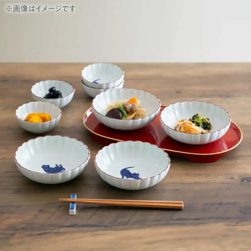 【波佐見焼】呉須猫 菊割小付・小鉢 8点セット【西海陶器】[OA508]