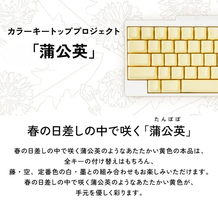 HHKBキートップセット（蒲公英）日本語配列/中央印字 PD-KB420KTLYC　家電 キーボード パソコン PC 静電容量無接点 国産 国内製造 PFU ｜パソコン