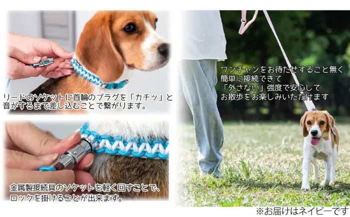 ペット 犬の首輪＆リードセット ネイビー L ペット BLBX015