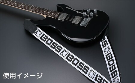 【BOSS】モノグラムロゴ・ギターストラップ(白地/黒ロゴ)/BSM-20-WB 【配送不可：離島】ギター ベース ストラップ しなやか 耐久性 レザー素材 静岡 浜松市
