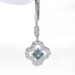 ピアス プラチナ Pt900 ダイヤモンド ブルーダイヤ 0.86ct クローバー フレンチフックピアス レディース 四つ葉 花 フラワー 揺れるピアス キャッチレス クリスマス ジュエリー 【f284-pt-cv-bd】ALPAZ192