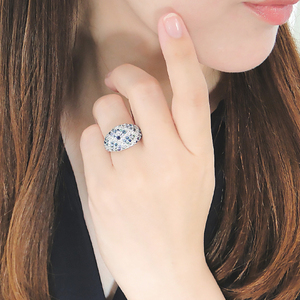 指輪 プラチナ リング PT900 ダイヤモンド 0.3ct パヴェ マルチカラー 青系 レディース ゴージャス ボリューム 幅広 贅沢 Pave ステンドグラス ジュエリー 【f295-b-pt】ALPAZ189