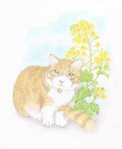 白木フレーム入りねこ版画「おおねこさん」絵本作家おまたたかこジークレー作品