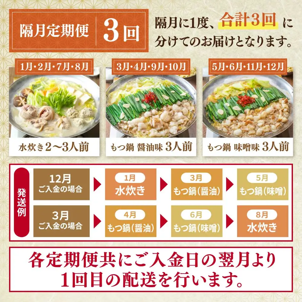 Z08-86 「上田商店」おすすめ定期便！【隔月定期便（年3回発送）】水炊き もつ鍋