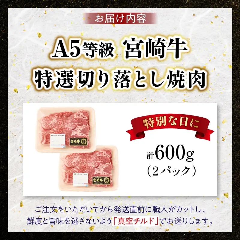 【訳あり】宮崎牛 切り落とし焼肉 合計600g（2パック）_kn123-009-01
