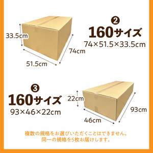 梱包用段ボール 160サイズ 5枚  梱包用 段ボール セット 選べる サイズ 規格 段ボール箱 梱包 季節用品 書類 整理箱 衣類 収納 片付け 整理 DIY 工作 荷物 引っ越し 防災 備蓄 便利 フリマ 通販 配送 荷造り お取り寄せ 愛知県 小牧市 送料無料 [206A04]
