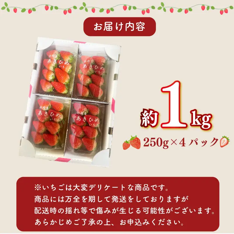 【数量限定】章姫 約1kg 苺  相良青果市場 牧之原市 静岡県