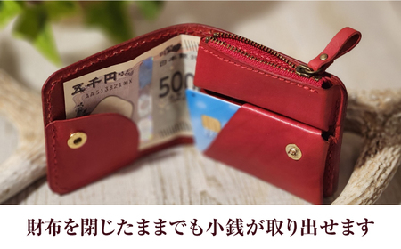 ２つ折りウォレット（ポケット2）【レッド】 / 本革　サドルレザー 財布 小浜市 / フウネレザーファクトリー[BFAJ193]