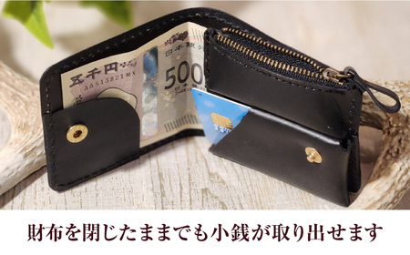 ２つ折りウォレット（ポケット2）【ブラック】/ 本革　サドルレザー 財布  小浜市 / フウネレザーファクトリー[BFAJ197]