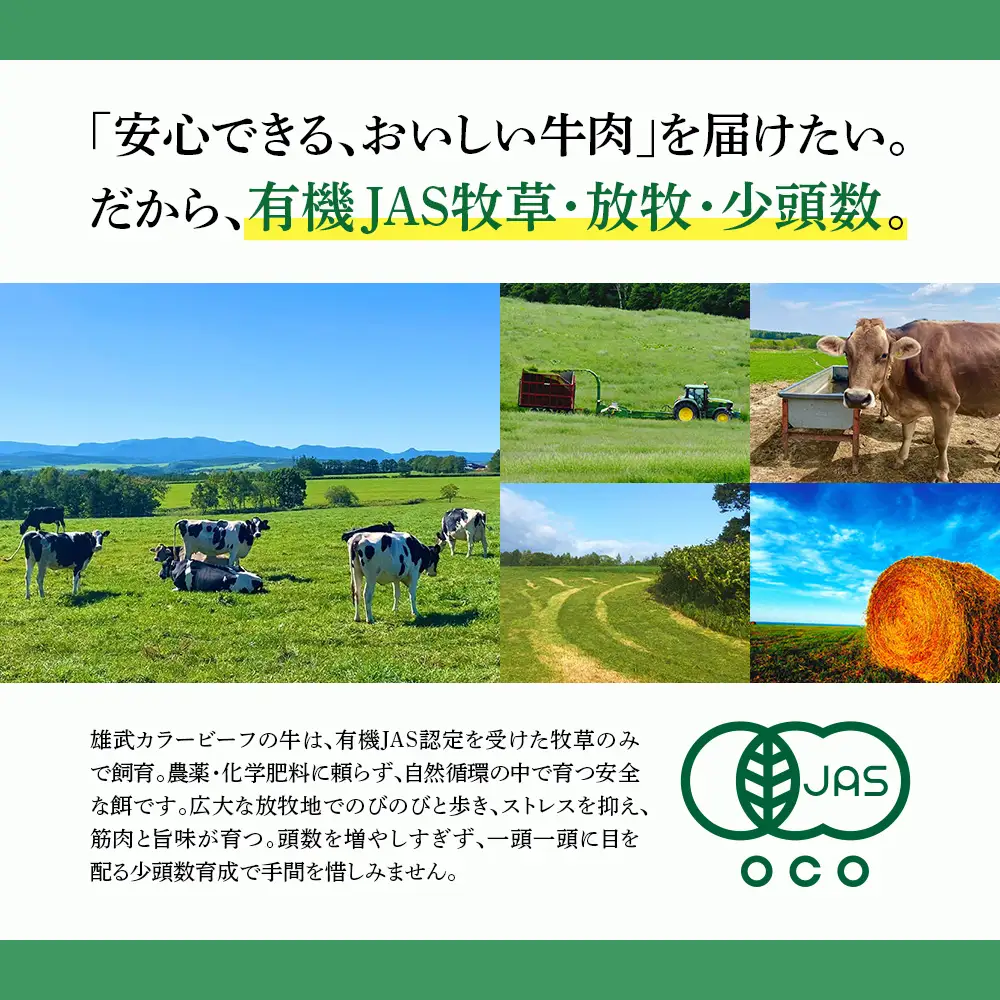 【雄武町】雄武産有機牛カラービーフ すき焼き用（肩ロース）200g×2P【01129】