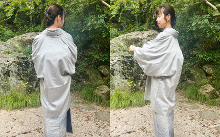【テンセルグレー】つぼ袖羽織（フリーサイズ：着丈 約95cm／裄：約75cm／衿幅：約11cm／袖付：約53cm）