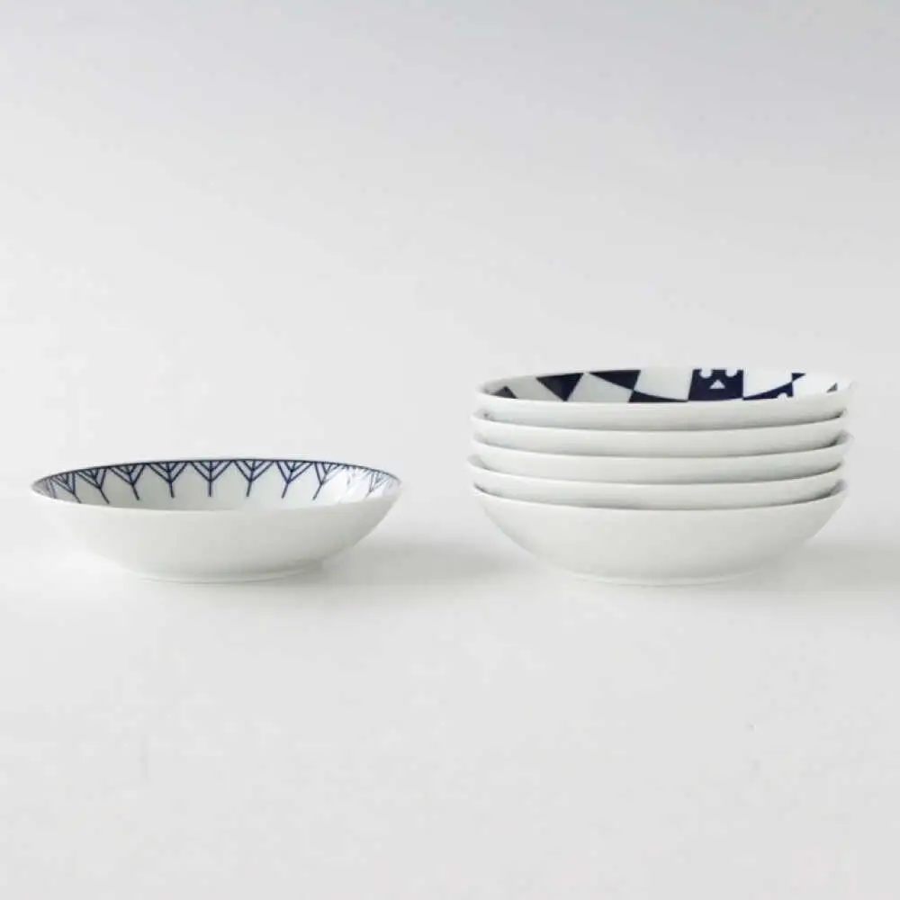 【波佐見焼】京伝小紋 変形小皿 6枚セット 【奥川陶器】[KB80]