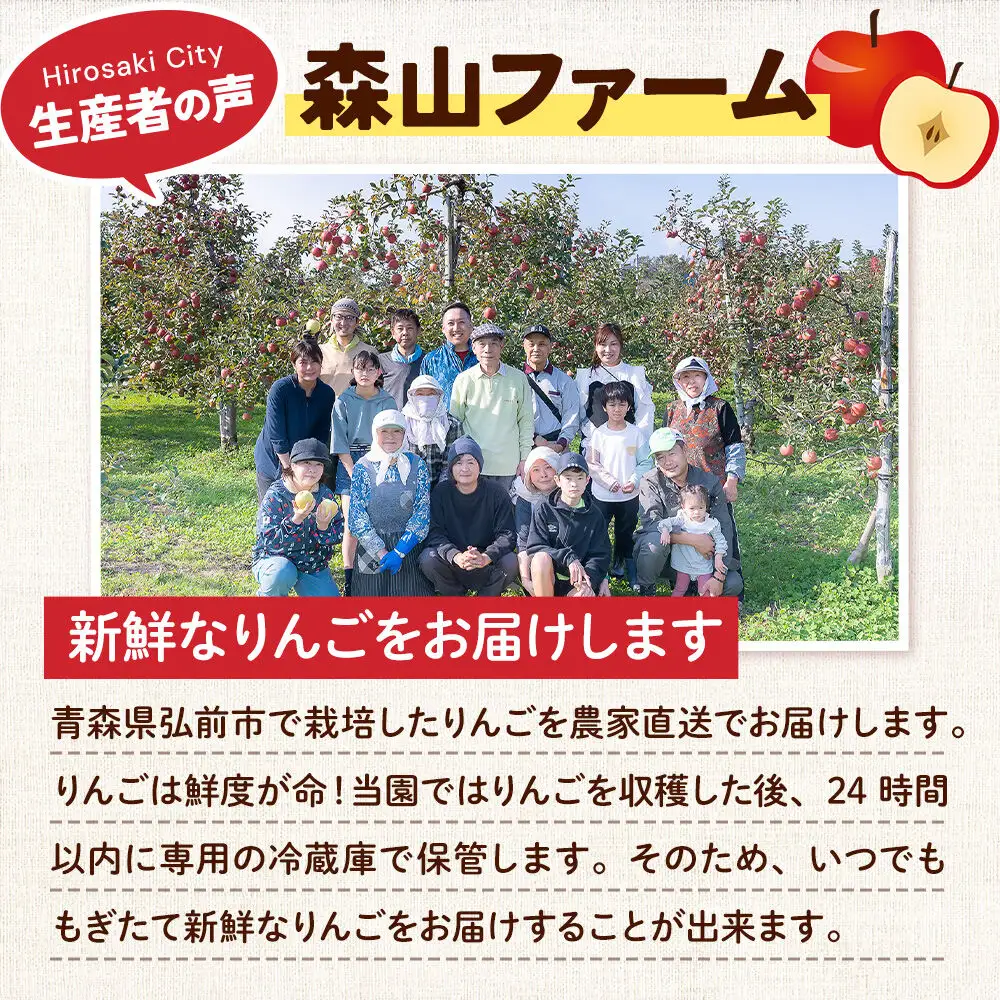【26年11月～発送 】りんご【贈答用】森山ファーム厳選 旬の果物食べ比べセット 3kg×1箱 9種入り