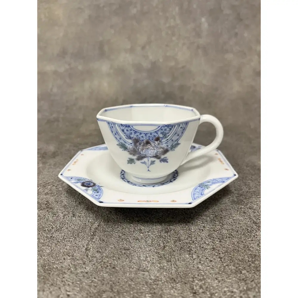 九谷焼 カップ＆ソーサー 染付花/三浦晃禎作 焼き物 民芸品 工芸品 食器