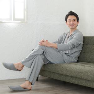 中厚スムースニット テーラーカラー前開きメンズパジャマ 株式会社ラブリー パジャマ工房 滋賀県 東近江市 A-G37 パジャマ メンズ 綿100% オーガニックコットン 長袖 前開き