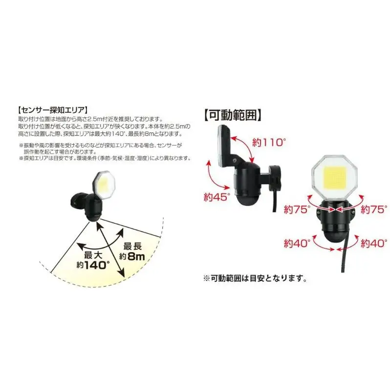 防犯 センサーライト 1灯式 コンセント 大進 防犯ライト 屋外 ライト 外灯 明るい LED LEDライト 人感センサー 人感 センサー 自動点灯 コンセント式 家庭用 防犯グッズ 家 ベランダ 玄関 庭 駐車場 投光器 防雨 DLA-18T100 4939736905746 小野市
