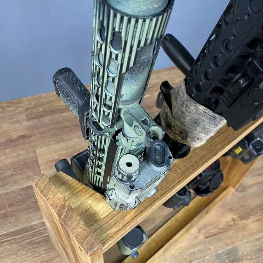 WOOD WORKS ライフルスタンド 1丁掛+マガジンラックセット【本体:ミリタリーグリーン】完成品