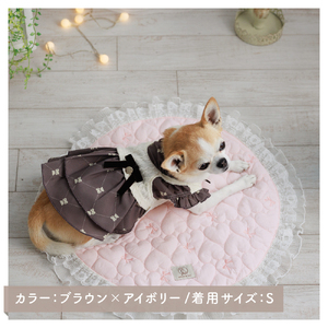ニットキャミレイヤードワンピース 犬服 小型犬 ドッグウェア くま柄 モノグラム【ココアトワ(cocoAtoi)】 Ｍ