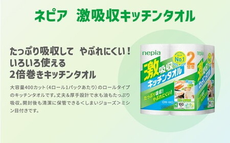 【定期便】2回発送 選べる発送間隔 ネピア激吸収キッチンタオル4ロール100カット×12パック | 日用品 消耗品 生活用品 ペーパータオル キッチンペーパー キッチン用品 厚手 ストック 吸水 防災 備蓄 まとめ買い 全国 発送 一人暮らし nepia ネピア