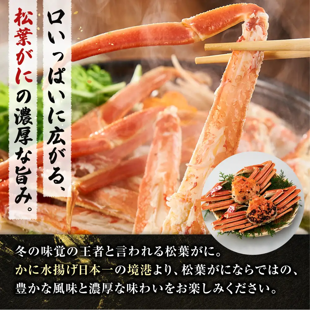 境港産松葉がにボイル姿タグ付き　計1kg（中サイズ2枚）