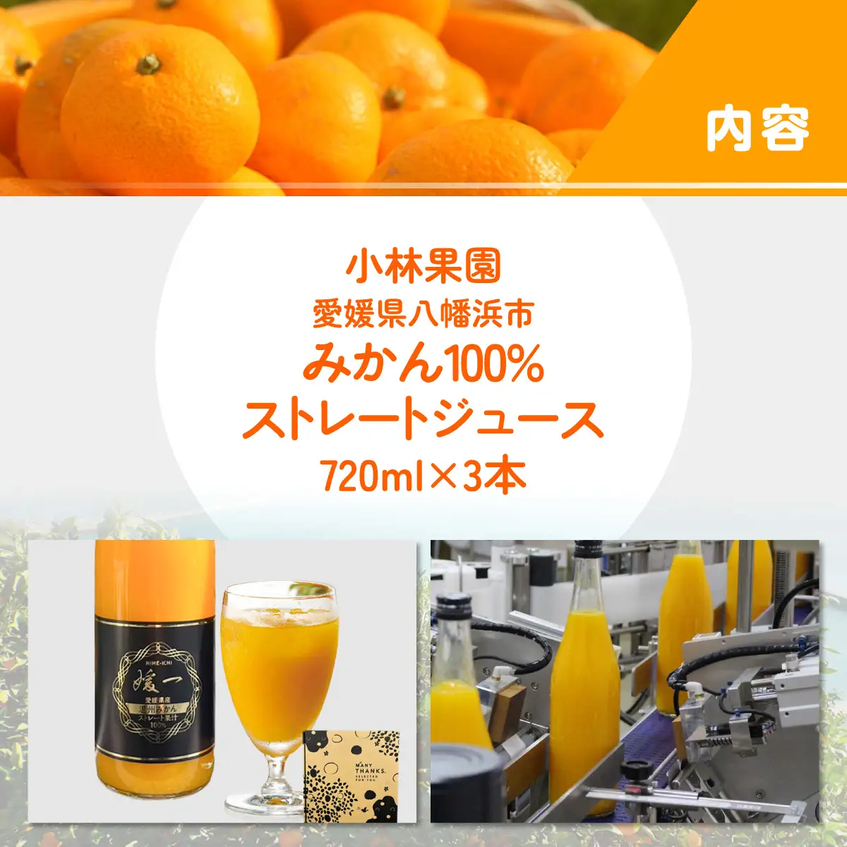 媛一ジュース720ml×3本セット(温州みかん)・果汁100%ストレートジュース【D24-36】【1645178】 YWTAD027
