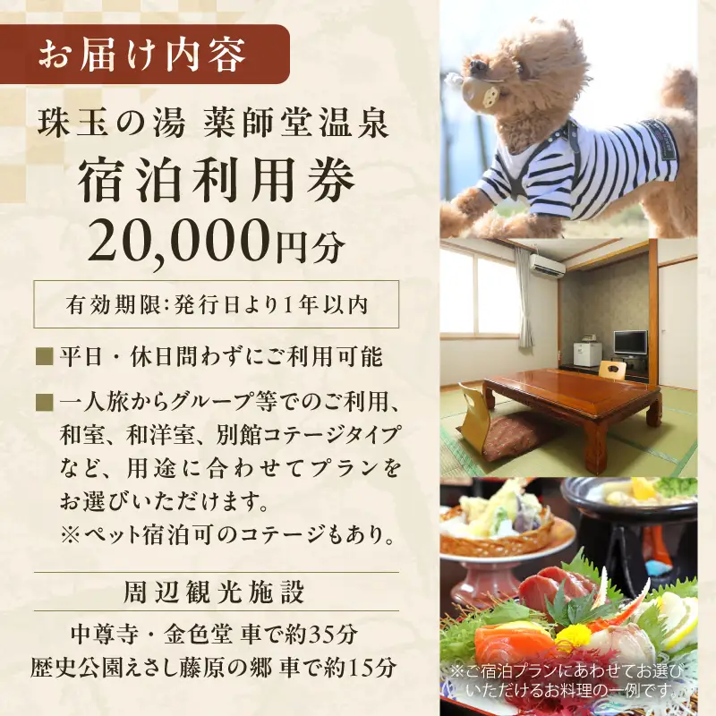 珠玉の湯薬師堂温泉 宿泊利用券20,000円 [CO002]