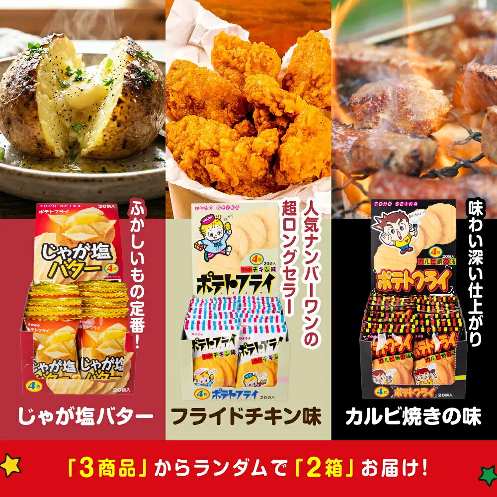 ポテトフライ おまかせ2箱 （4枚(11g)×20袋入×2箱） 駄菓子 だがし お菓子 ポテフ ポテト 東豊製菓 駄菓子 ポテトスナック トーホー フライドチキンスナック 愛知県 豊橋市 スナック菓子 おつまみ