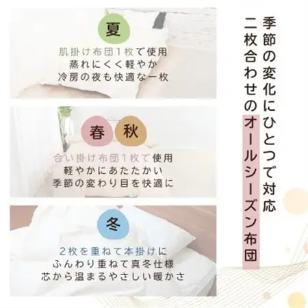 〈超長綿100%60番手生地サテン織〉二枚合わせ羽毛布団シングルホワイトダックダウン93%【1107504】