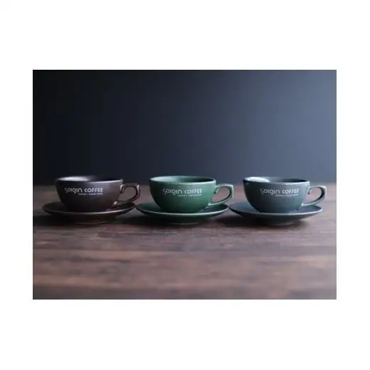 【有田焼】SOIGIN COFFEE　ロゴ入りラテカップ＆ソーサーセット（グレー）＋ドリップバッグ5個