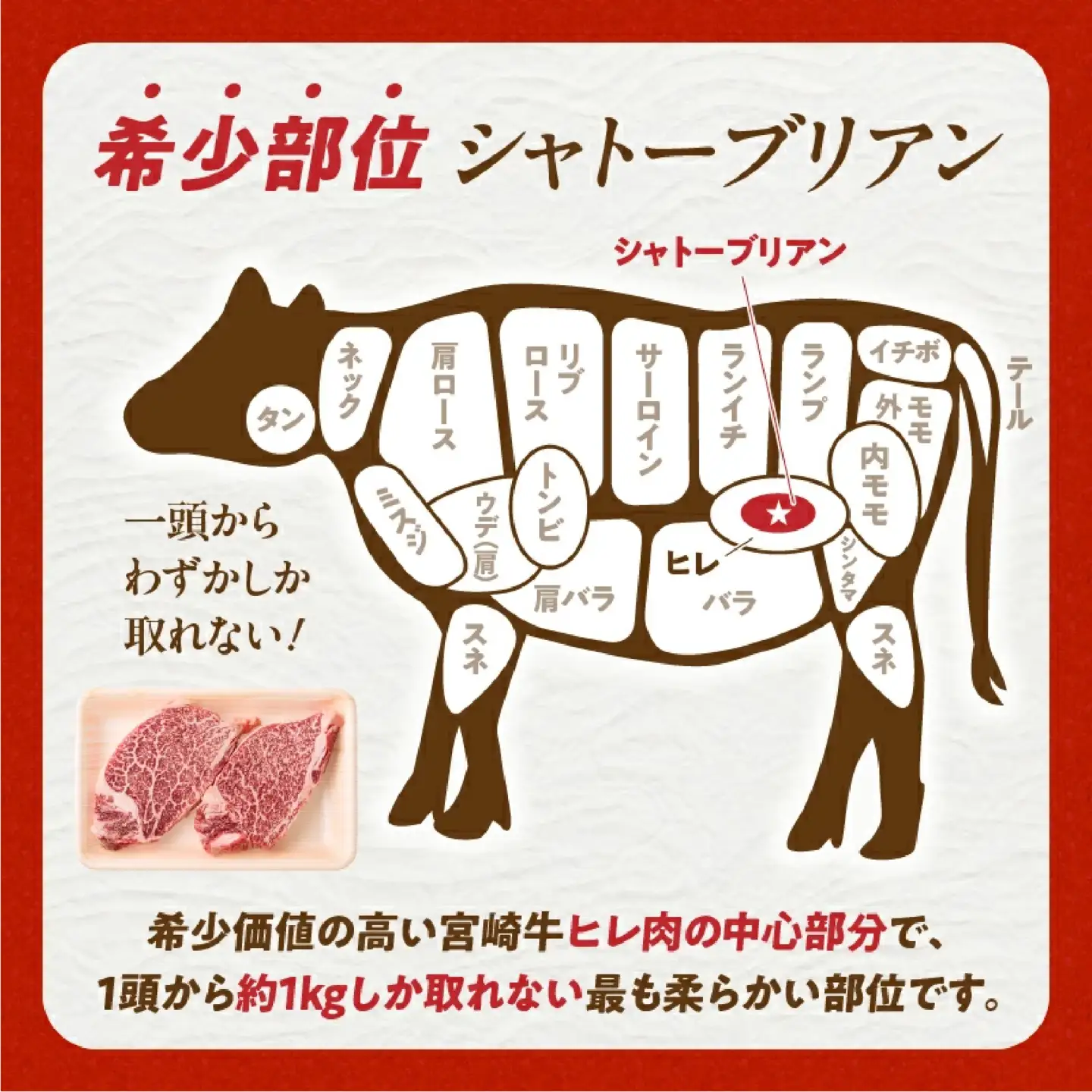 宮崎牛 シャトーブリアン1枚 150g  A4 A5 牛肉 焼肉 ステーキ