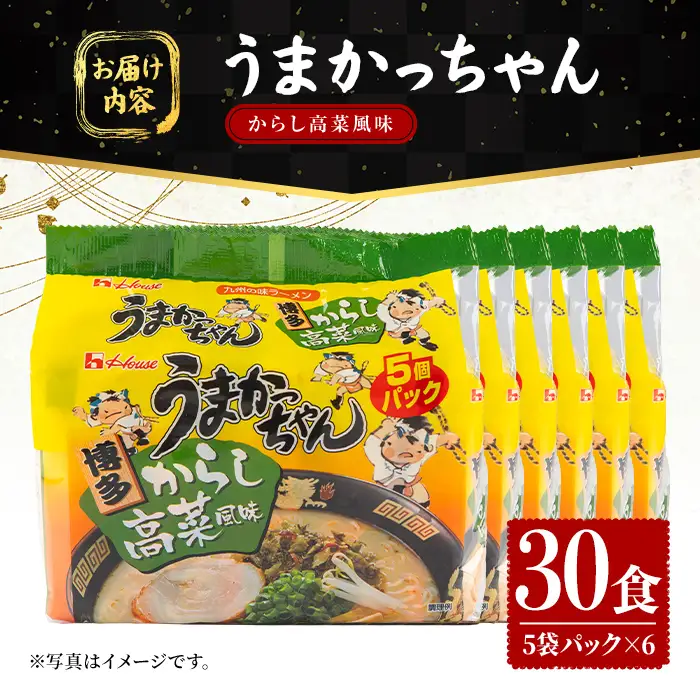 うまかっちゃん 博多からし高菜 (30食) 麺 麺類 豚骨ラーメン 九州 豚骨 白濁スープ 即席ラーメン お手軽 インスタント 袋麺 簡単調理 福岡県 セット お楽しみ ポークオイル 【FUKUOKA MIOTSUKUSHI】as55-042