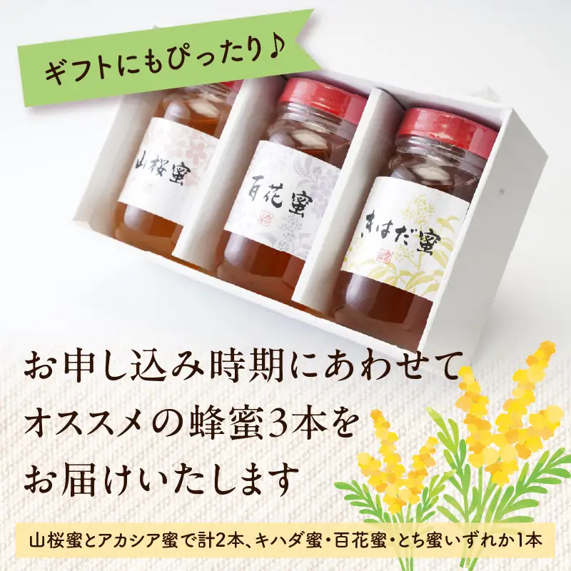 山形県大江町 西の山養蜂 生はちみつ（ピュアハニー）3本セット 004-021