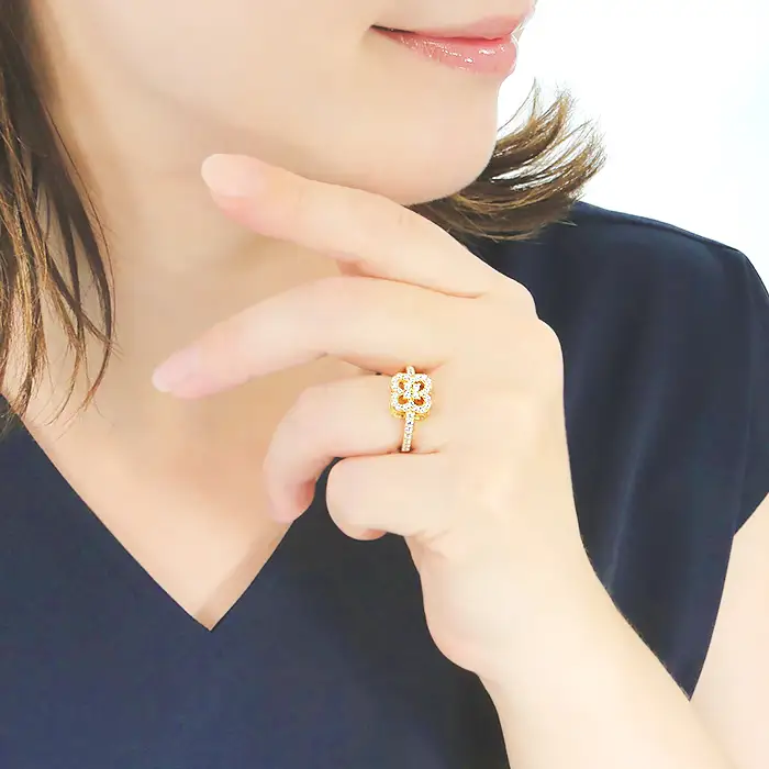 指輪 レディース リング  K18YG イエローゴールド ダイヤモンド 0.61ct クローバー 四つ葉 花 モチーフ ダイヤリング ジュエリー 山梨県 南アルプス市 【f259-k18yg-d】 ALPAZ206