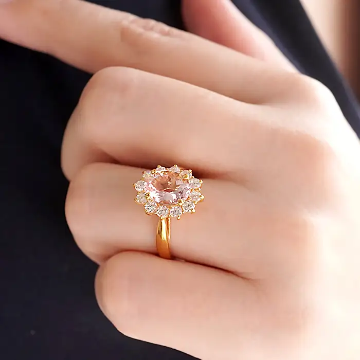指輪 レディース リング K18YG イエローゴールド オーバル モルガナイト 約1.8ct ダイヤモンド0.6ct 取り巻き 誕生石 大粒 アンティーク ジュエリー 山梨県 南アルプス市 【f297-mo-k18yg】 ALPAZ209